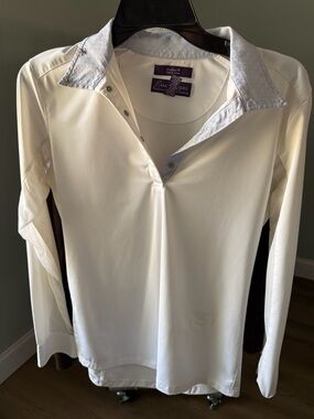Essex Classics white breathable show shirt w/ blue/gold detail collar/cufflinks